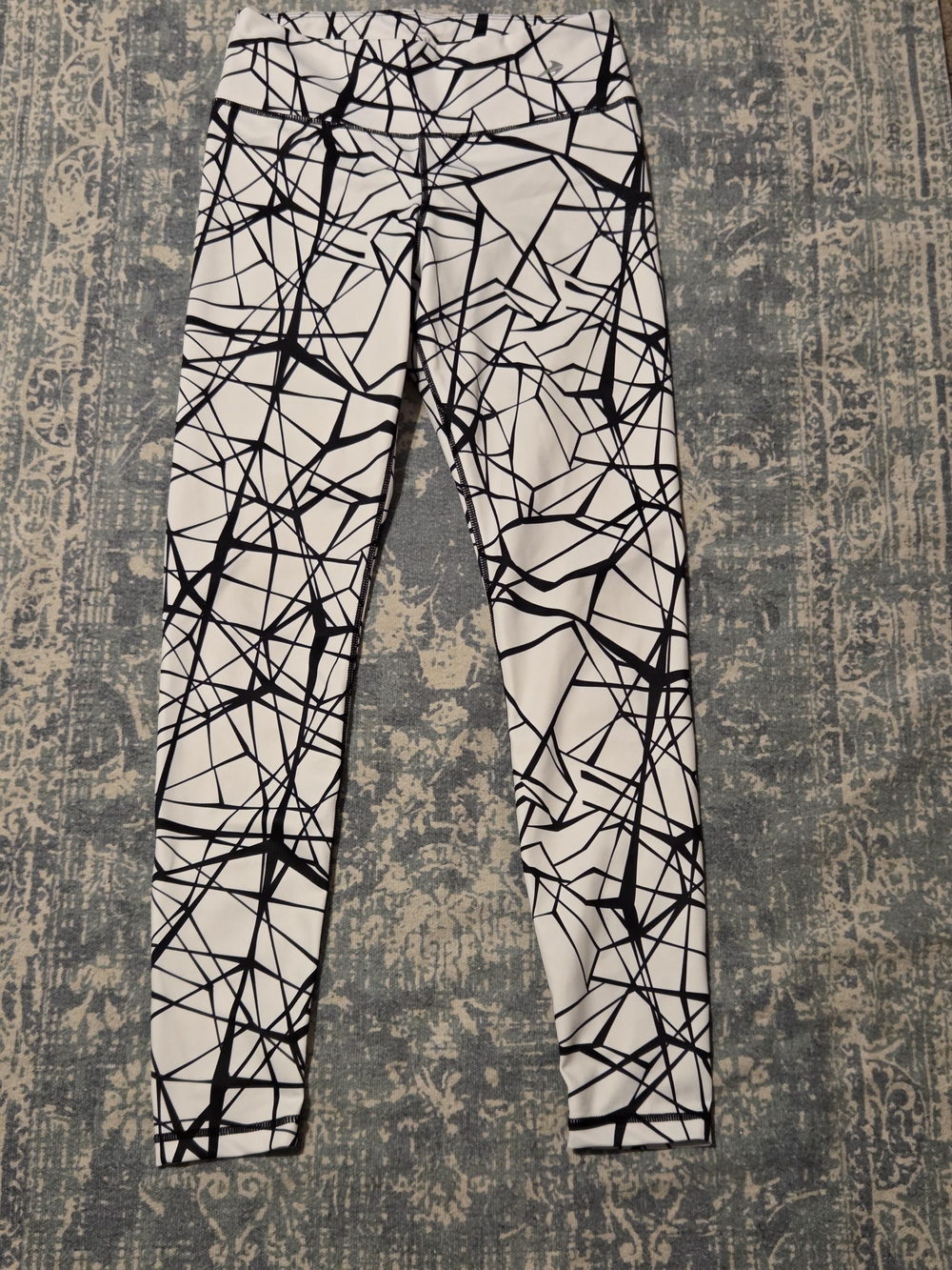White & Black Geometric Print Leggings - Womens Medium By Compressionz